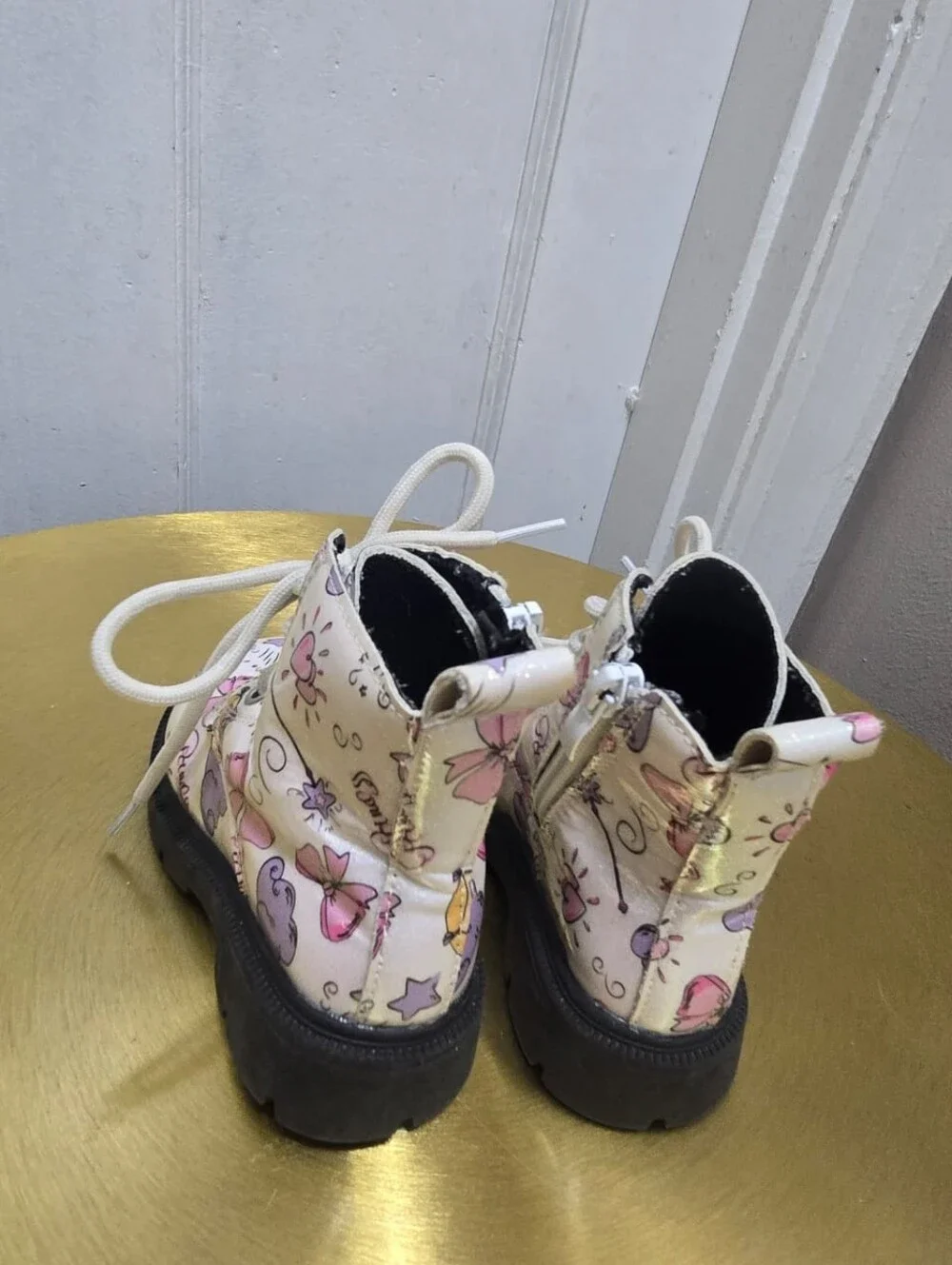Sparkly ow Glitter Ankle Boots for Girl's - lace- up & Side Zip Size 23